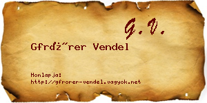 Gfrörer Vendel névjegykártya